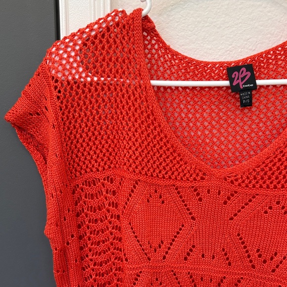 EUC 2B BEBE Orange Crochet Fringe Top - Picture 3 of 11